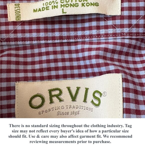 Orvis Mens Shirt Red Blue Check Short Sleeve Button Down Cotton Poplin Size L - Picture 12 of 14